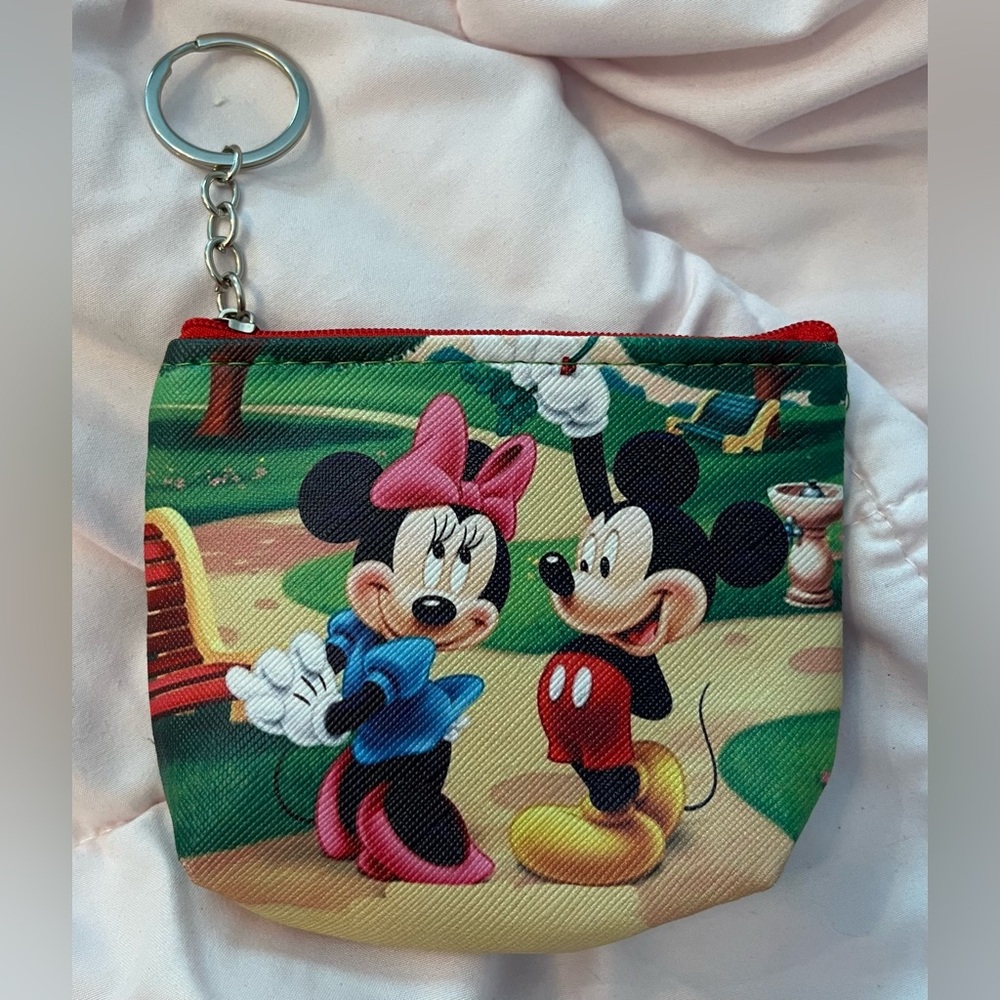Mickey & Minnie Zippered Keychain Pouch, New
